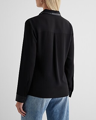 Faux Leather Pocket Tipped Relaxed Portofino Shirt