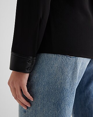 Faux Leather Pocket Tipped Relaxed Portofino Shirt