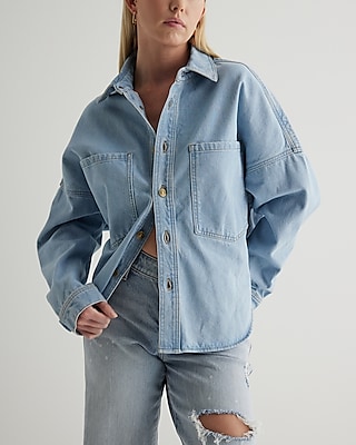 Denim Drop Shoulder Front Pocket Shacket - image 2