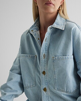 Denim Drop Shoulder Front Pocket Shacket - image 3