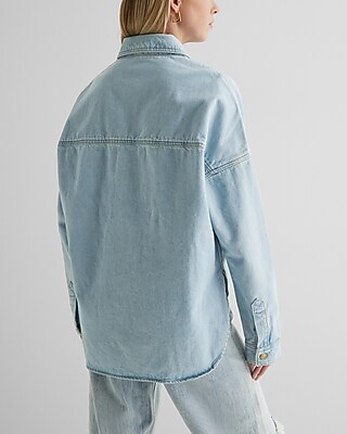 Denim Drop Shoulder Front Pocket Shacket - image 5