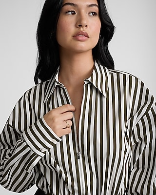 Satin Quarter Zip Drawstring Pullover Top | Express