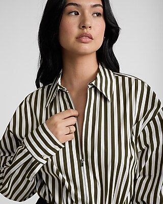 Striped Zip Front Boyfriend Portofino Bodysuit