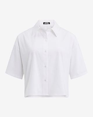 Stretch Cotton Poplin Short Sleeve Cropped Shirt