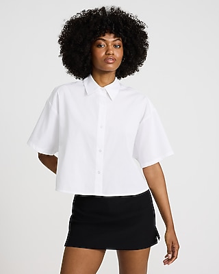 Stretch Cotton Poplin Short Sleeve Cropped Shirt