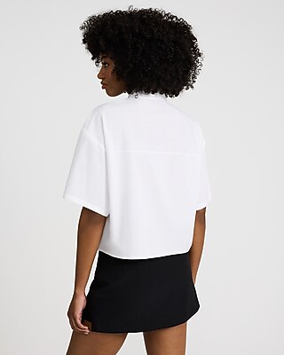 Stretch Cotton Poplin Short Sleeve Cropped Shirt