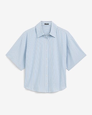 Striped Seersucker Short Sleeve Boyfriend Portofino Shirt