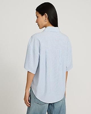 Striped Seersucker Short Sleeve Boyfriend Portofino Shirt