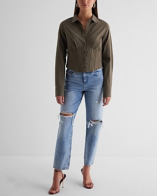 Long Sleeve Button Up Corset Shirt