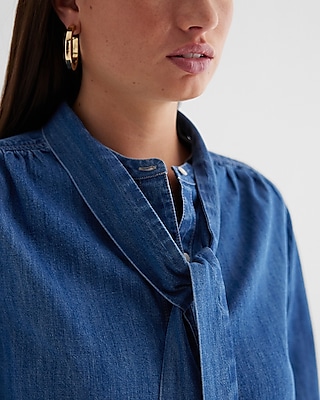 Relaxed Denim Tie Neck Portofino Shirt