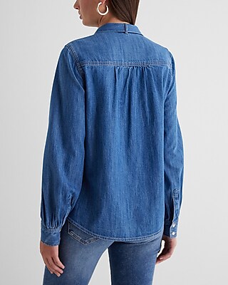Relaxed Denim Tie Neck Portofino Shirt