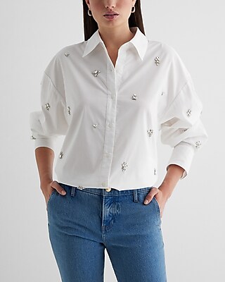 Poplin Embellished Boyfriend Portofino Shirt