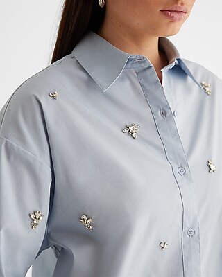 Poplin Embellished Boyfriend Portofino Shirt