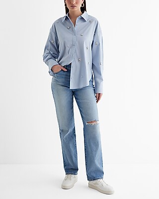 Poplin Embellished Boyfriend Portofino Shirt