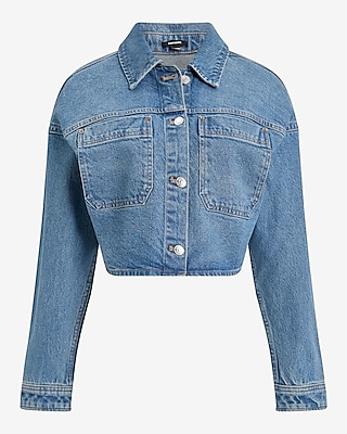 Medium Wash Cropped Denim Shacket