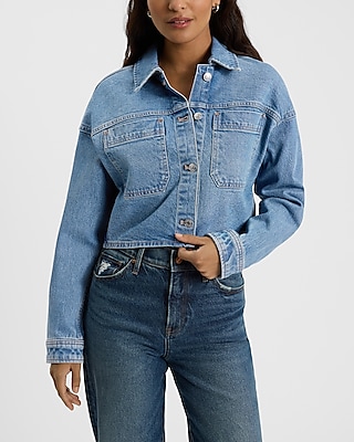 Medium Wash Cropped Denim Shacket