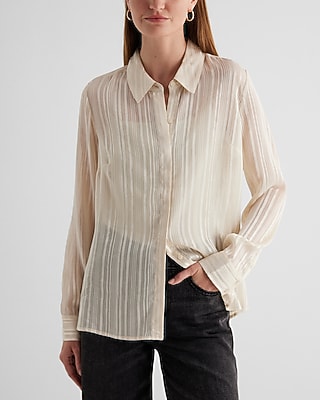 Metallic Striped Sheer Slim Portofino Shirt | Express