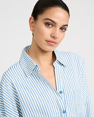 Striped Chest Pocket Oversized Shirt