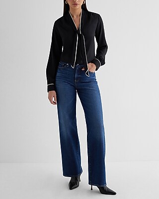 Slim Satin Tipped Tie Neck Portofino Shirt