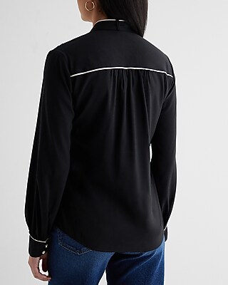 Slim Satin Tipped Tie Neck Portofino Shirt