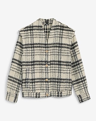Fuzzy Plaid Cap Sleeve Shacket