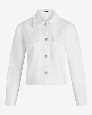 Tweed Novelty Button Cropped Shacket