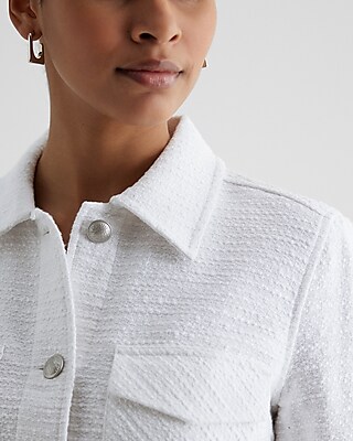 Tweed Novelty Button Cropped Shacket