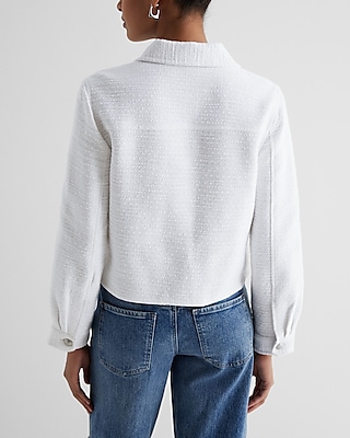 Tweed Novelty Button Cropped Shacket