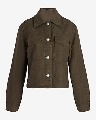Tweed Novelty Button Cropped Shacket