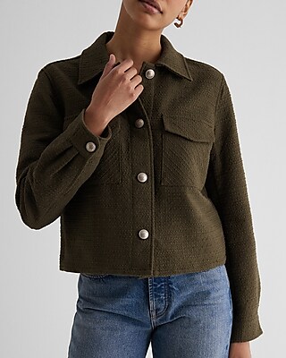 Tweed Novelty Button Cropped Shacket
