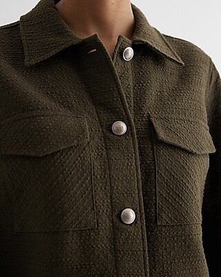 Tweed Novelty Button Cropped Shacket