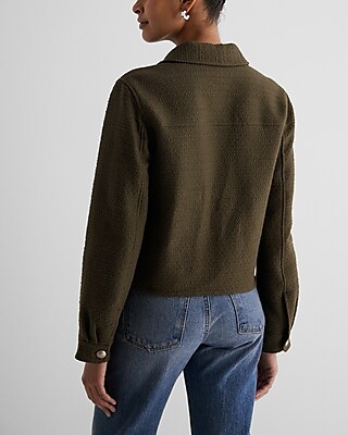 Tweed Novelty Button Cropped Shacket
