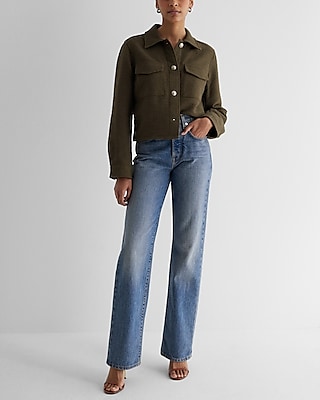 Tweed Novelty Button Cropped Shacket