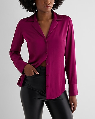 Relaxed Satin Long Sleeve Tie Neck Portofino Shirt