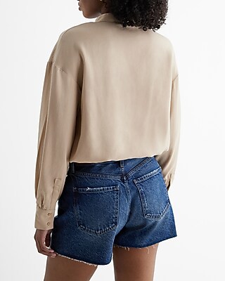 Long Sleeve Front Pocket Cinched Hem Shirt | Express