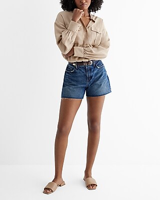 Long Sleeve Front Pocket Cinched Hem Shirt | Express