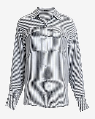 Striped Double Chest Pocket Boyfriend Portofino Shirt