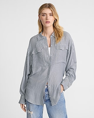 Striped Double Chest Pocket Boyfriend Portofino Shirt