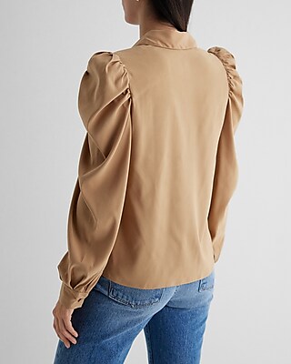 Satin Puff Shoulder Long Sleeve Portofino Shirt