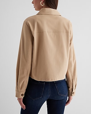 Twill Cropped Shacket | Express