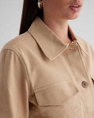 Twill Cropped Shacket | Express