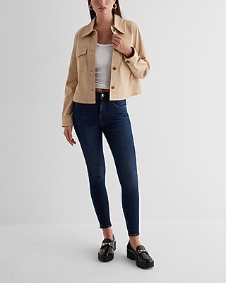Twill Cropped Shacket | Express