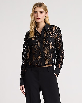 Lace Cropped Portofino Shirt