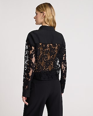 Lace Cropped Portofino Shirt