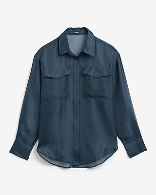 Sheer Crepe Double Pocket Boyfriend Shirt
