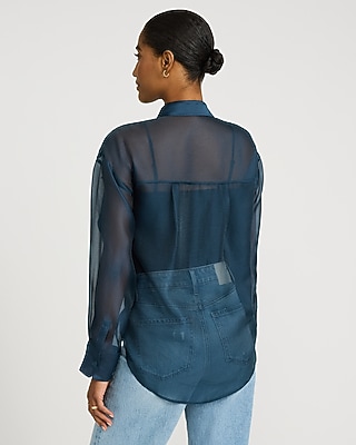 Sheer Crepe Double Pocket Boyfriend Shirt