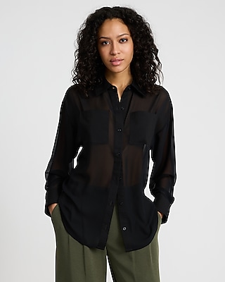 Sheer Double Pocket Boyfriend Portofino Shirt