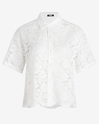 Lace Short Sleeve Button Up Shirt