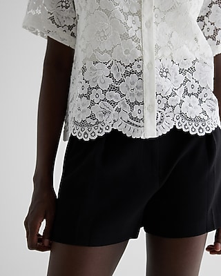 Lace Short Sleeve Button Up Shirt