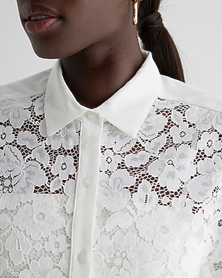 Lace Short Sleeve Button Up Shirt